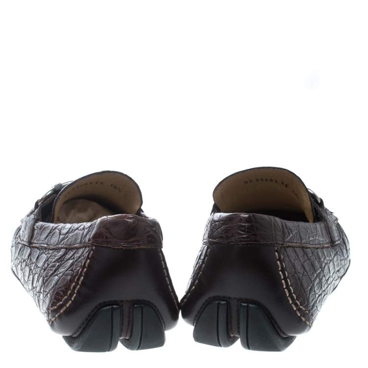 مملوكة مسبقًا Salvatore Ferragamo Brown Crocodile Leather Parigi Bit Loafers Size 44.5