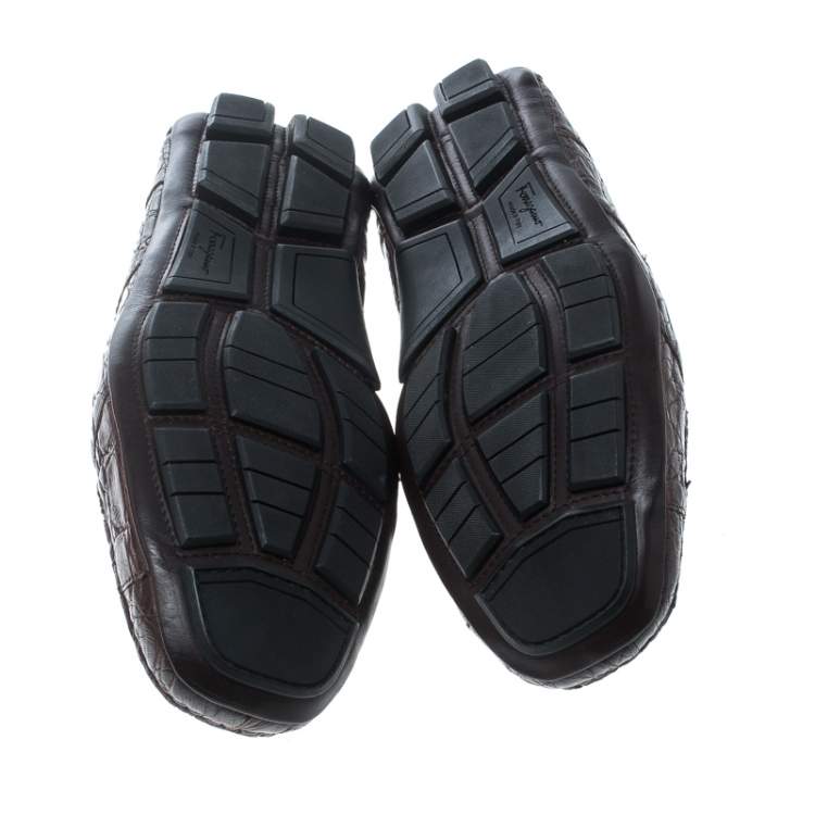 مملوكة مسبقًا Salvatore Ferragamo Brown Crocodile Leather Parigi Bit Loafers Size 44.5