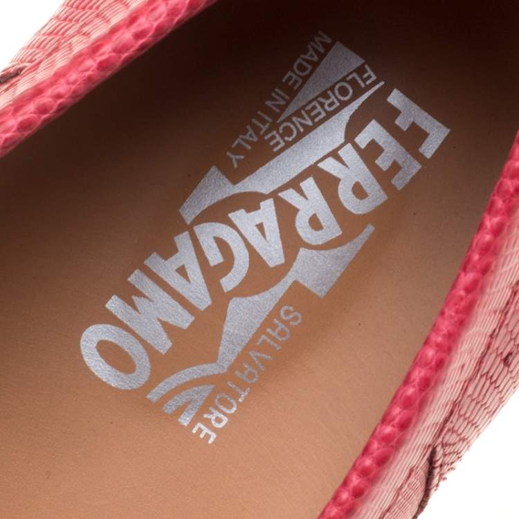 Pre Owned Salvatore Ferragamo Coral Red Lizard Sardegna Loafers Size 43