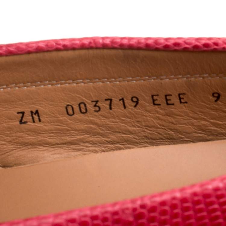 Pre Owned Salvatore Ferragamo Coral Red Lizard Sardegna Loafers Size 43