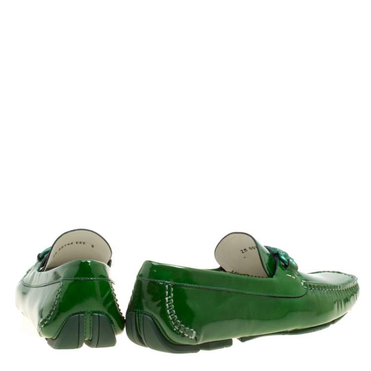 Pre Owned Salvatore Ferragamo Green Patent Leather Parigi Gancini Driver Loafers Size 42