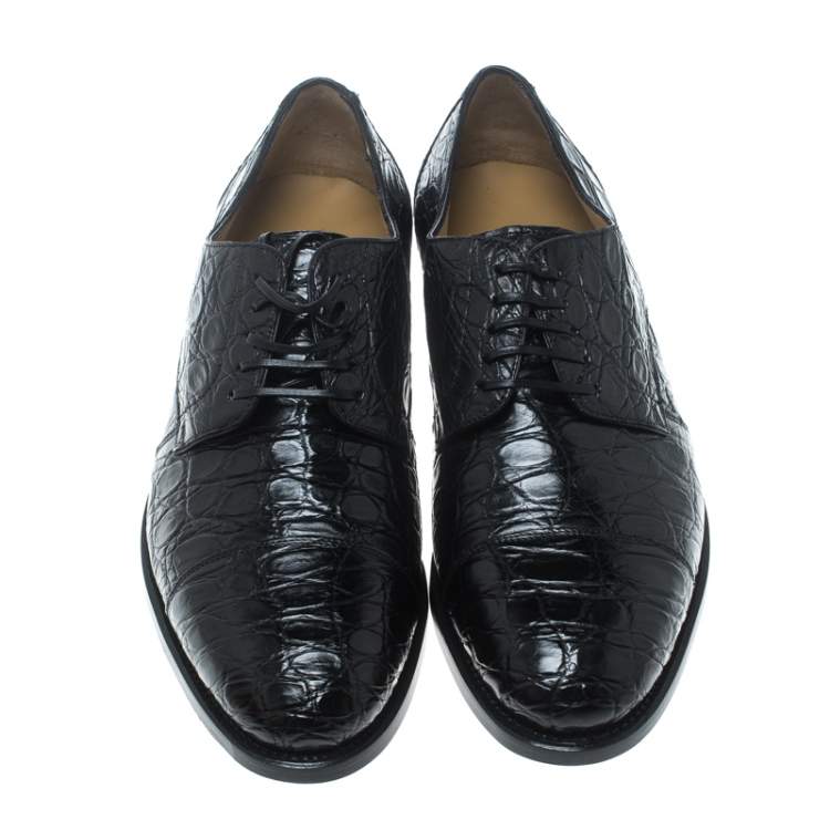 مملوكة مسبقً�ا Salvatore Ferragamo Black Crocodile Leather Nordland Derby Size 43