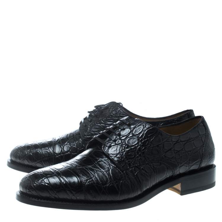 مملوكة مسبقًا Salvatore Ferragamo Black Crocodile Leather Nordland Derby Size 43