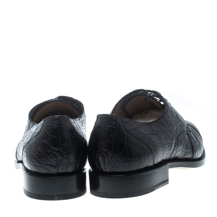 مملوكة مسبقًا Salvatore Ferragamo Black Crocodile Leather Nordland Derby Size 43