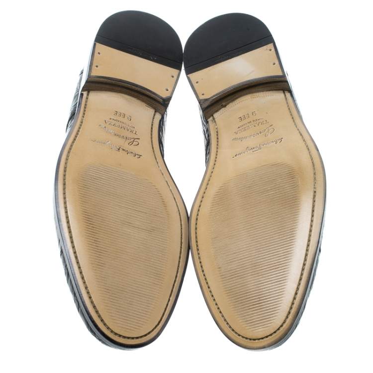 مملوكة مسبقًا Salvatore Ferragamo Black Crocodile Leather Nordland Derby Size 43