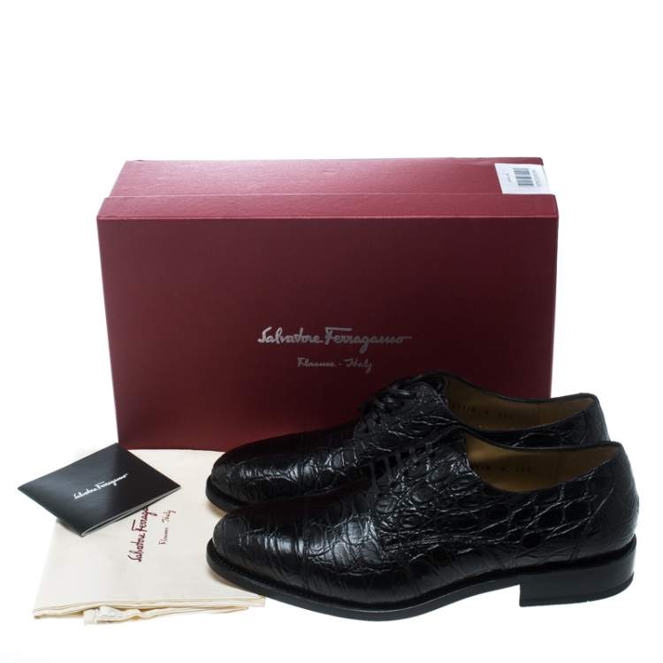 مملوكة مسبقًا Salvatore Ferragamo Black Crocodile Leather Nordland Derby Size 43