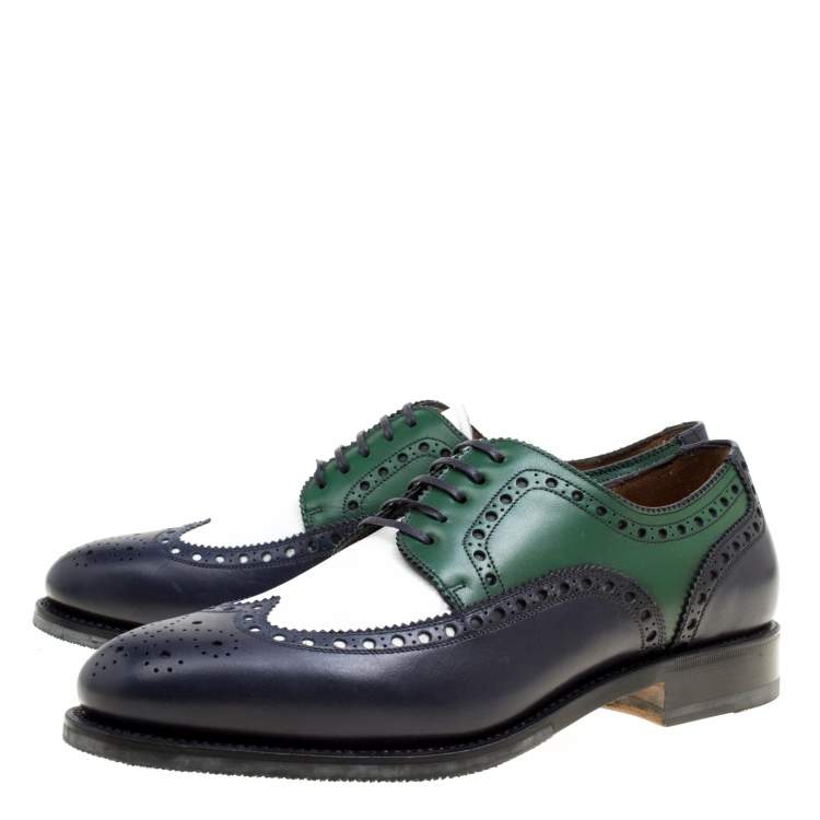 Pre Owned Salvatore Ferragamo Tricolor Brogue Leather Lawson Wingtip Derby Size 41