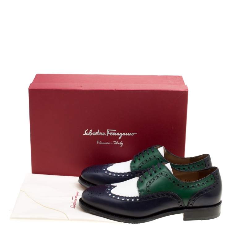 Pre Owned Salvatore Ferragamo Tricolor Brogue Leather Lawson Wingtip Derby Size 41