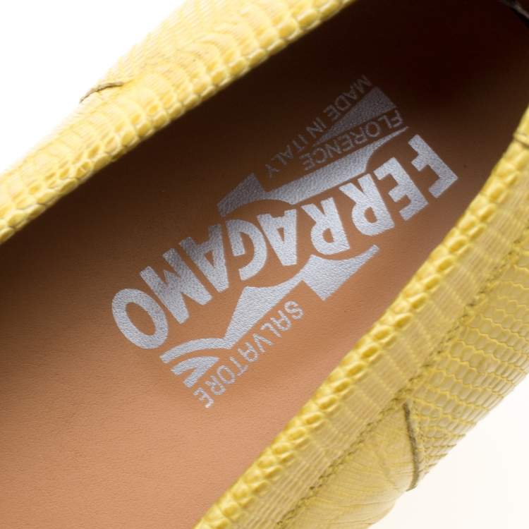 Pre Owned Salvatore Ferragamo Yellow Lizard Sardegna Loafers Size 41
