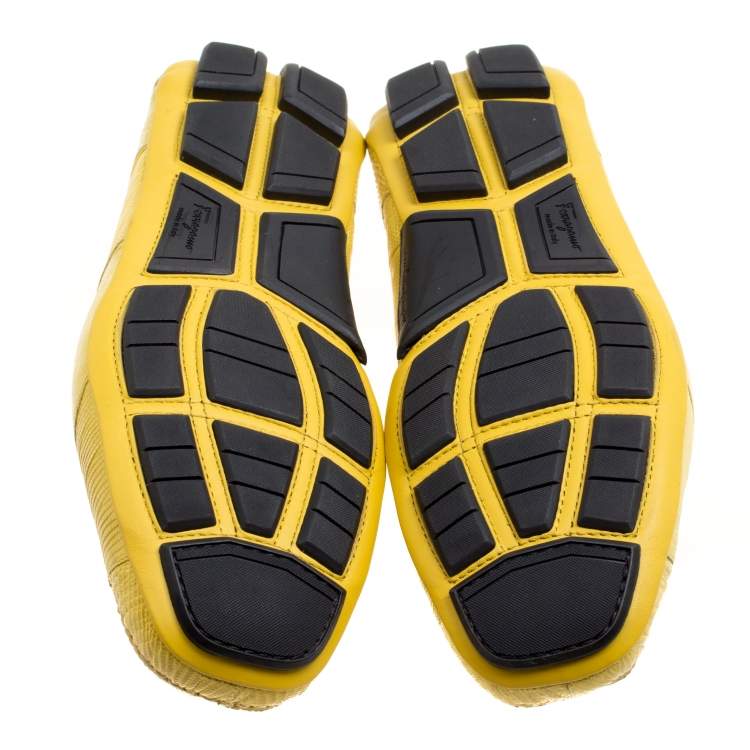 Pre Owned Salvatore Ferragamo Yellow Lizard Sardegna Loafers Size 41