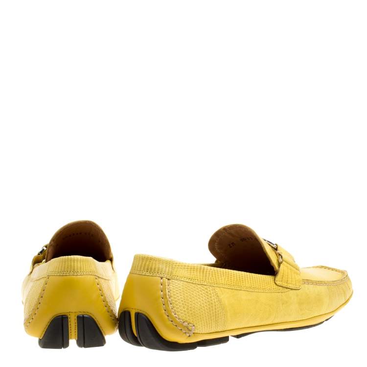 Pre Owned Salvatore Ferragamo Yellow Lizard Sardegna Loafers Size 41