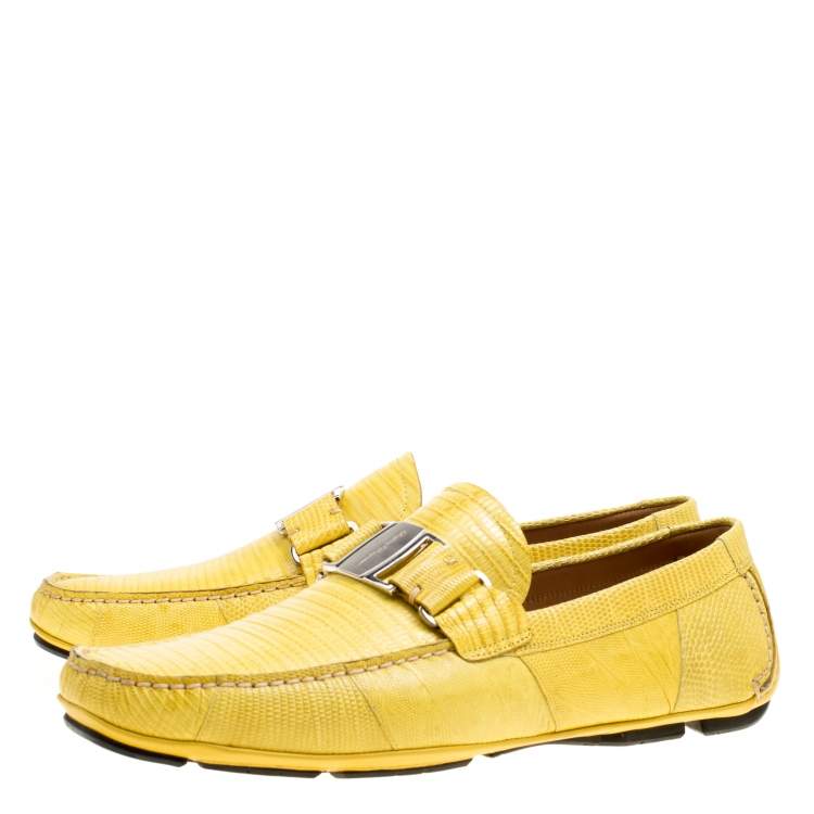 Pre Owned Salvatore Ferragamo Yellow Lizard Sardegna Loafers Size 41