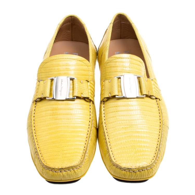 Pre Owned Salvatore Ferragamo Yellow Lizard Sardegna Loafers Size 41