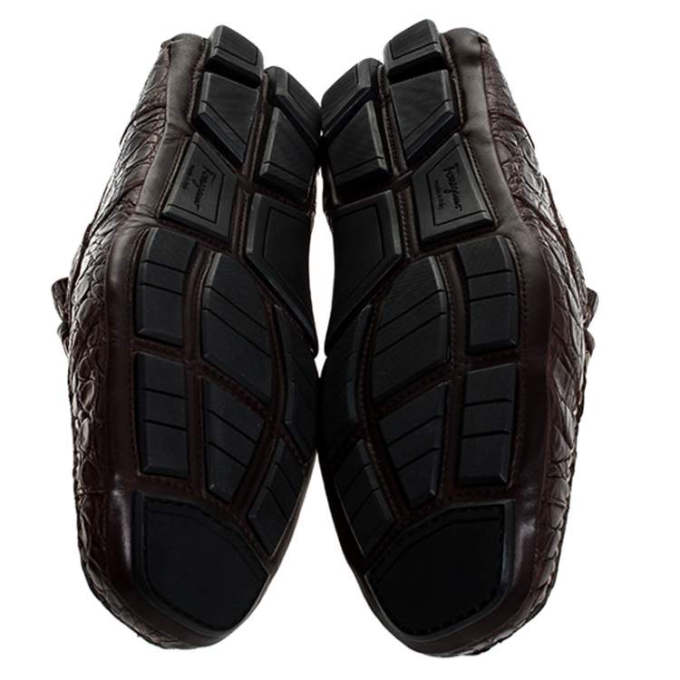 Pre Owned Salvatore Ferragamo Brown Crocodile Leather Parigi Horsebit Slip On Loafers Size 45