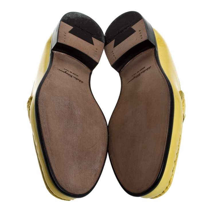 Pre Owned Salvatore Ferragamo Yellow Patent Leather Mason Loafers Size 44