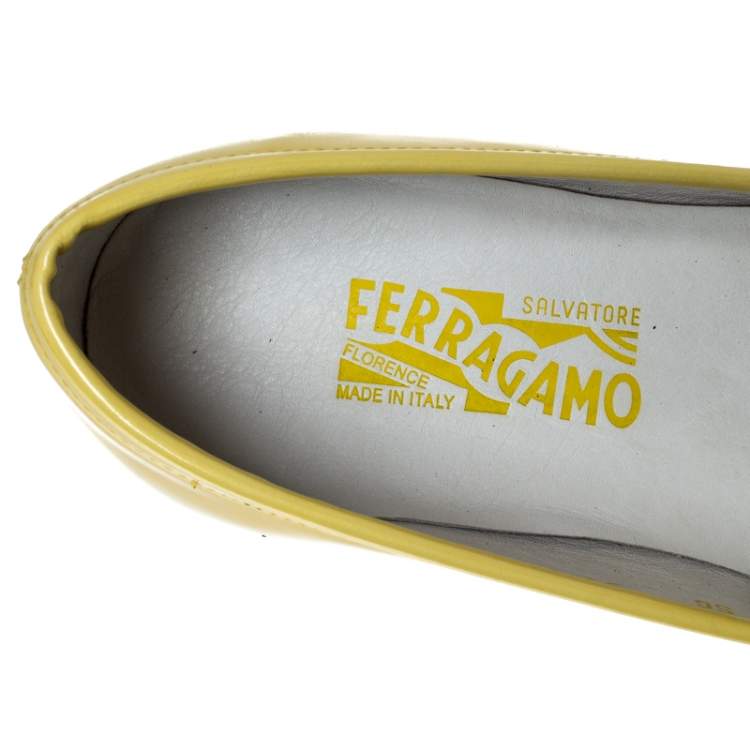 Pre Owned Salvatore Ferragamo Yellow Patent Leather Mason Loafers Size 44