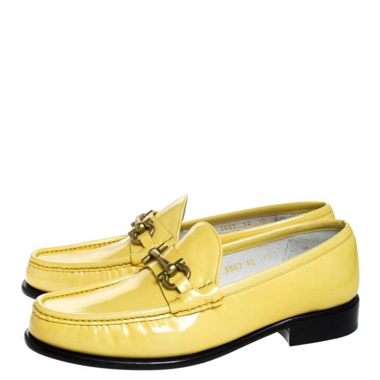Pre Owned Salvatore Ferragamo Yellow Patent Leather Mason Loafers Size 44
