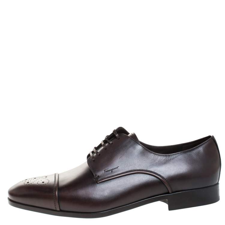 Pre Owned Salvatore Ferragamo Brown Brogue Leather Cairo Derby Size 44