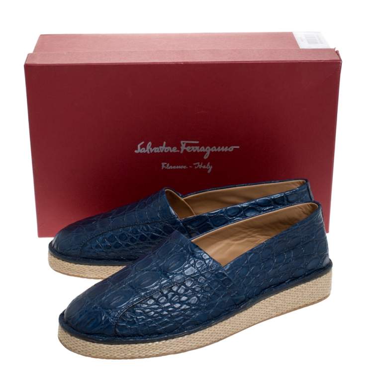 Pre Owned Salvatore Ferragamo Blue Crocodile Leather Lampedusa Espadrilles Size 43.5