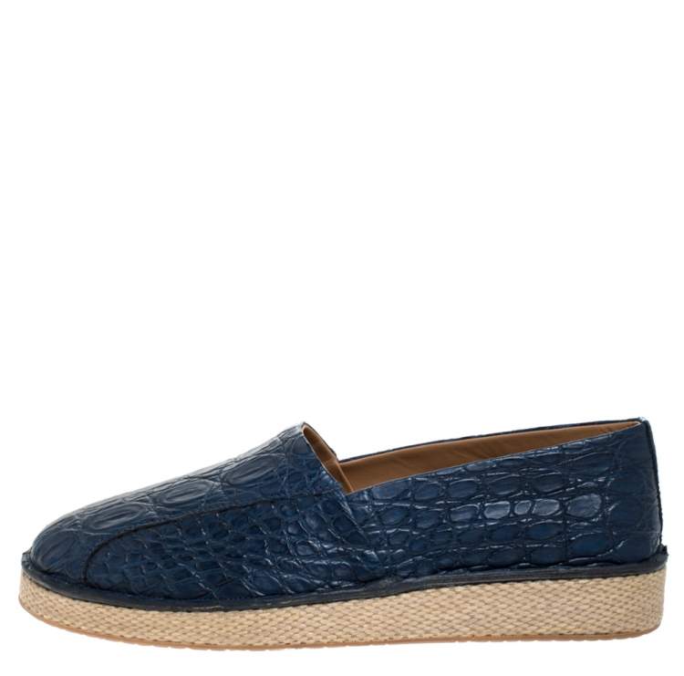 Pre Owned Salvatore Ferragamo Blue Crocodile Leather Lampedusa Espadrilles Size 43.5