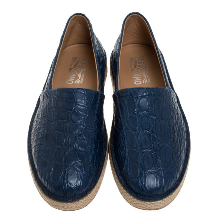 Pre Owned Salvatore Ferragamo Blue Crocodile Leather Lampedusa Espadrilles Size 43.5