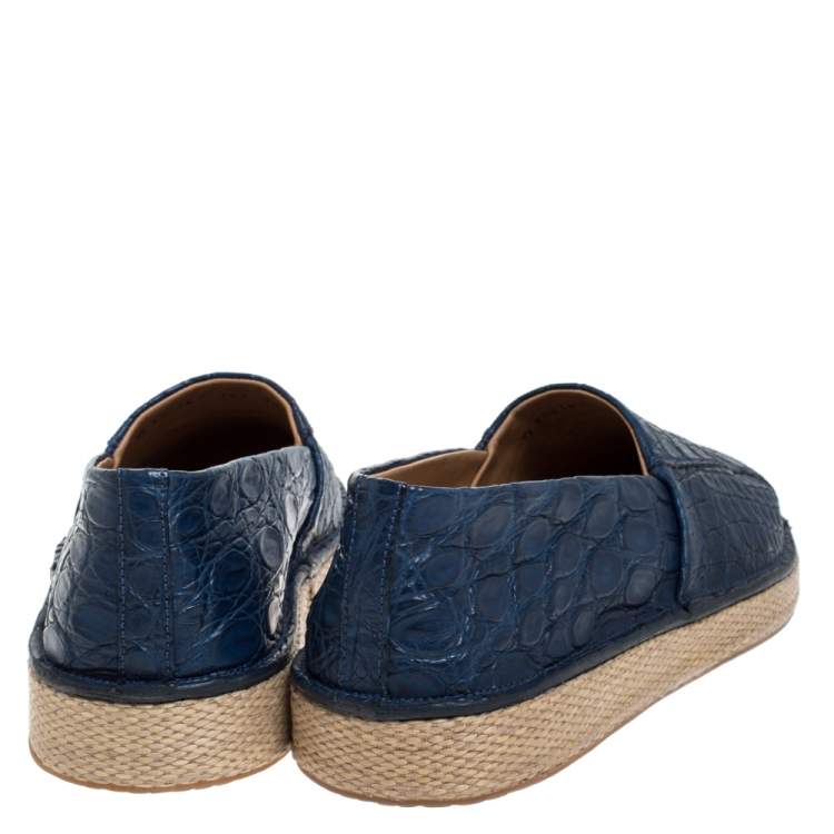 Pre Owned Salvatore Ferragamo Blue Crocodile Leather Lampedusa Espadrilles Size 43.5