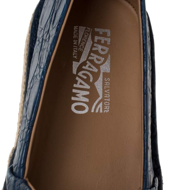 Pre Owned Salvatore Ferragamo Blue Crocodile Leather Lampedusa Espadrilles Size 43.5