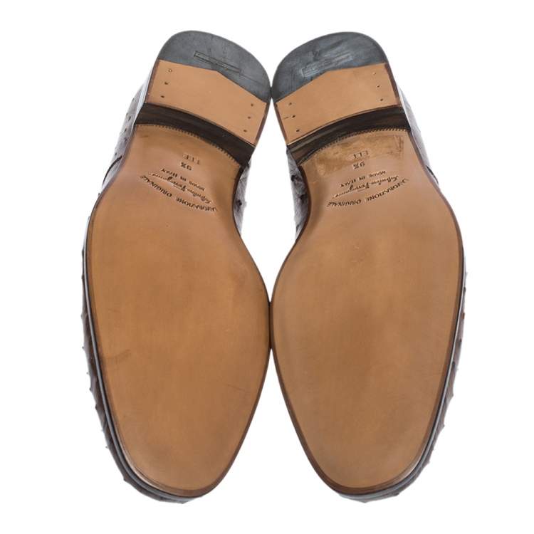 Pre Owned Salvatore Ferragamo Brown Ostrich Leather Gris Oxfords Size 43.5 