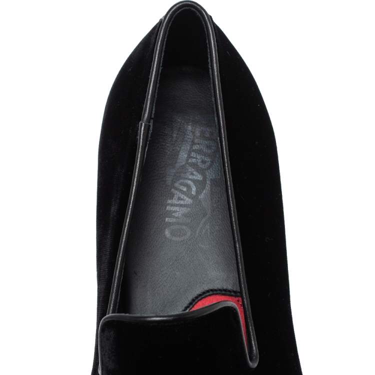 Pre Owned Salvatore Ferragamo Black Velvet Loafers Size 42