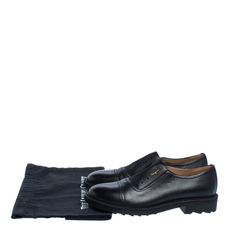 Pre Owned Salvatore Ferragamo Black Leather Laceless Oxford Shoes Size 42
