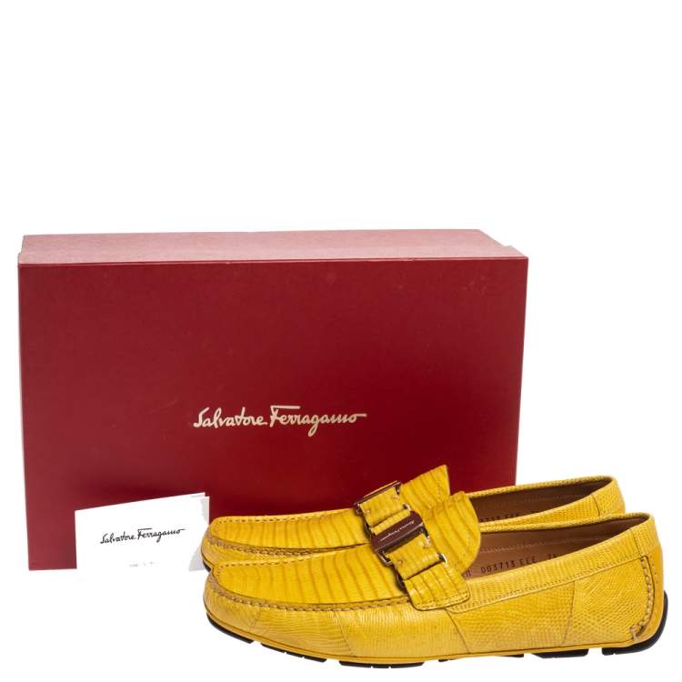 مملوكة مسبقًا Salvatore Ferragamo Yellow Lizard Leather Sardegna Slip On Loafers Size 41.5