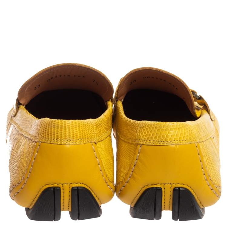 مملوكة مسبقًا Salvatore Ferragamo Yellow Lizard Leather Sardegna Slip On Loafers Size 41.5