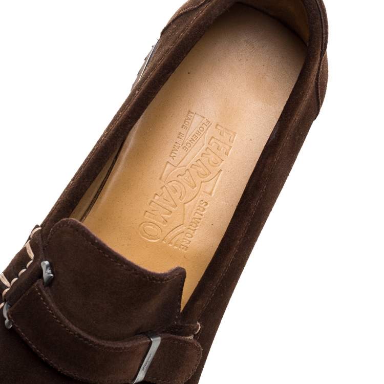 Pre Owned Salvatore Ferragamo Brown Suede Loafers Size 43.5