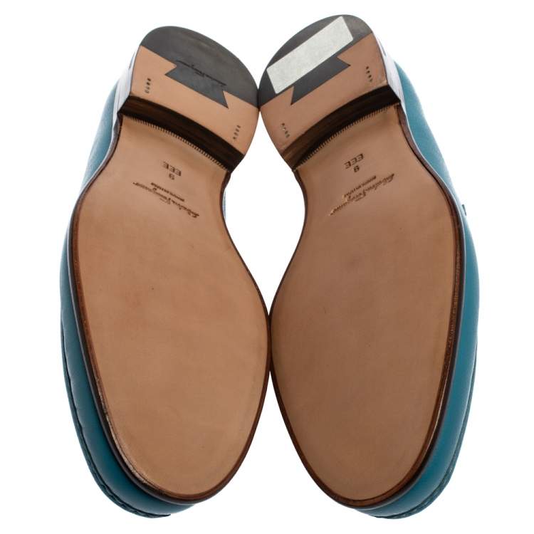 Pre Owned Salvatore Ferragamo Blue Leather Gancini Bit Loafers Size 43