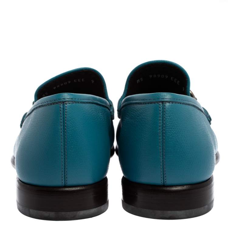 Pre Owned Salvatore Ferragamo Blue Leather Gancini Bit Loafers Size 43