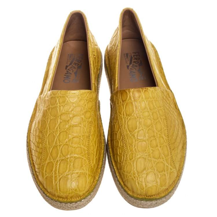 Pre Owned Salvatore Ferragamo Yellow Crocodile Leather Lampedusa Espadrilles Size 44