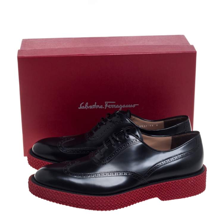 Pre Owned Salvatore Ferragamo Black Brogue Leather Thierry Oxfords Size 44