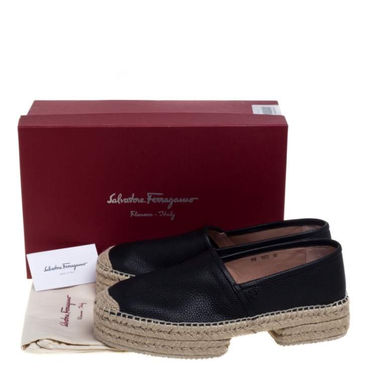 Pre Owned Salvatore Ferragamo Black Leather And Jute Espadrilles  Size 44