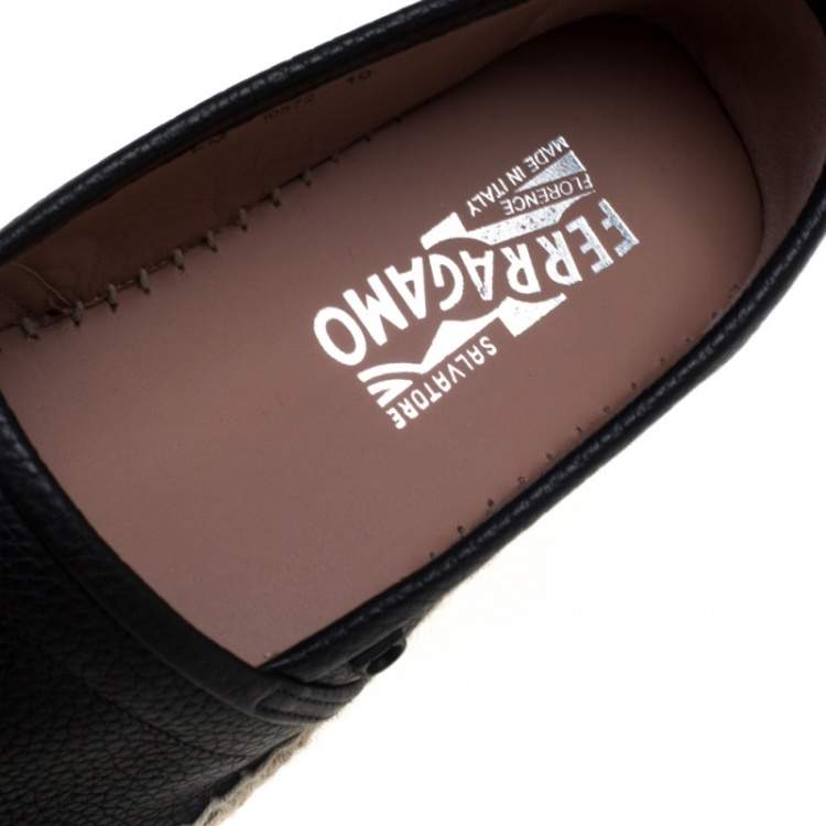 Pre Owned Salvatore Ferragamo Black Leather And Jute Espadrilles  Size 44