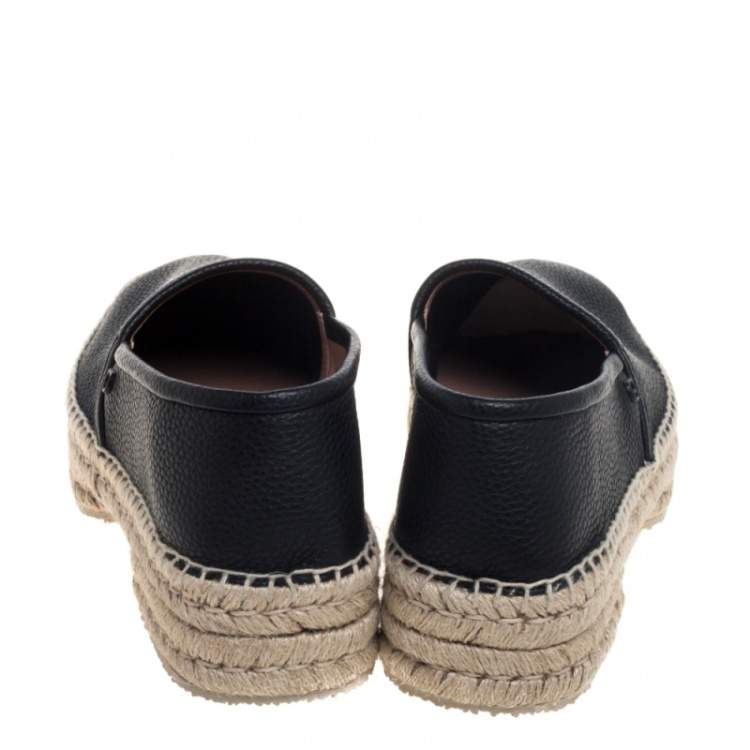 Pre Owned Salvatore Ferragamo Black Leather And Jute Espadrilles  Size 44