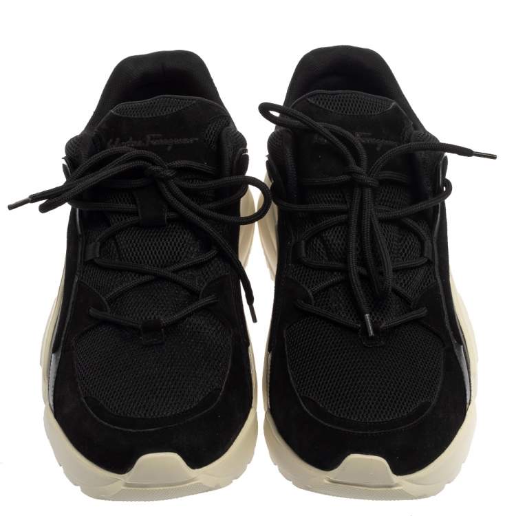 Pre Owned Salvatore Ferragamo Black Suede And Mesh Skylar Sneakers Size 44 