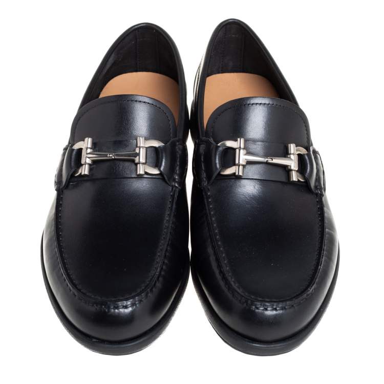 Pre Owned Salvatore Ferragamo Black Leather Faraone Loafers Size 39.5