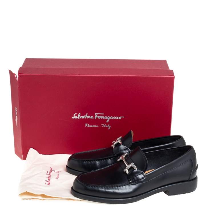 Pre Owned Salvatore Ferragamo Black Leather Faraone Loafers Size 39.5