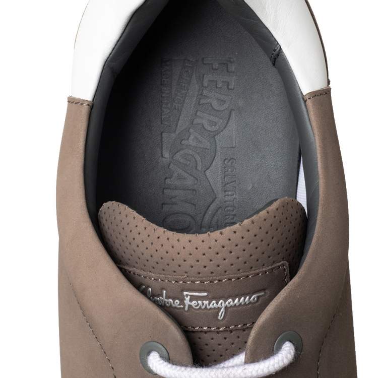 Pre Owned  Salvatore Ferragamo Brown/White Leather And Nubuck Sneakers Size 45