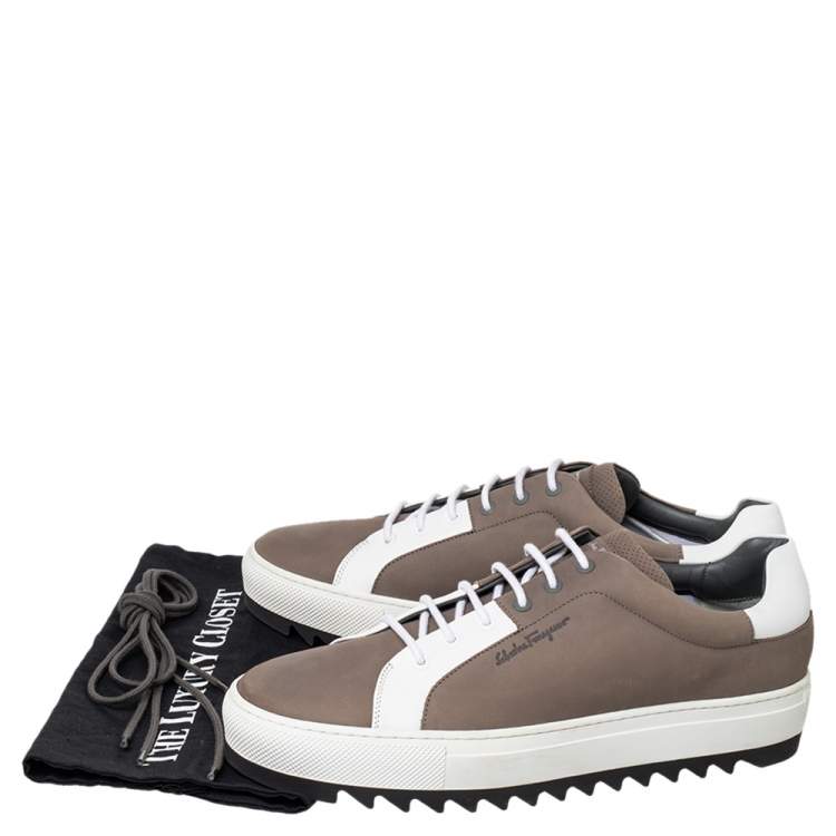 Pre Owned  Salvatore Ferragamo Brown/White Leather And Nubuck Sneakers Size 45
