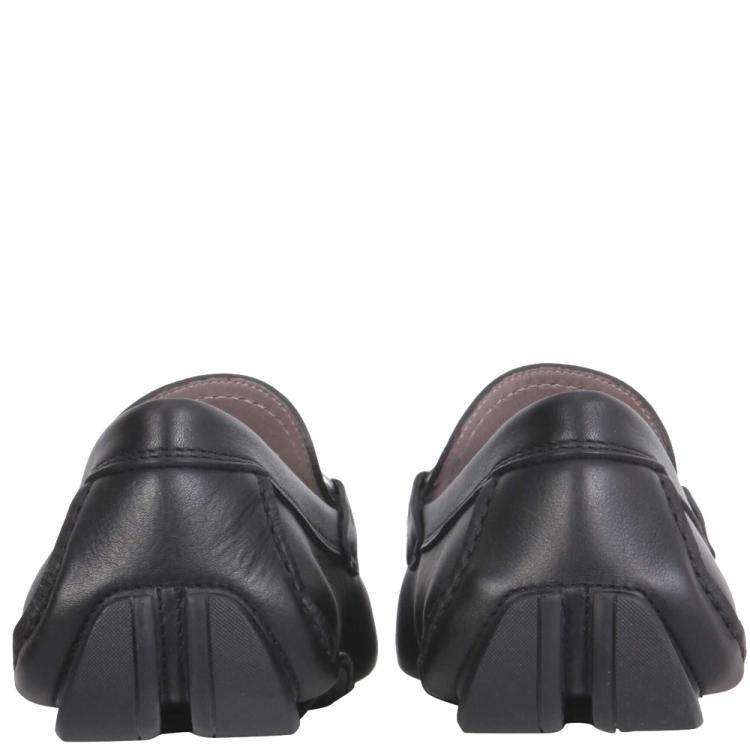 Pre Owned Salvatore Ferragamo Black Leather Gancini Driver Loafers Size US 8 EU 41