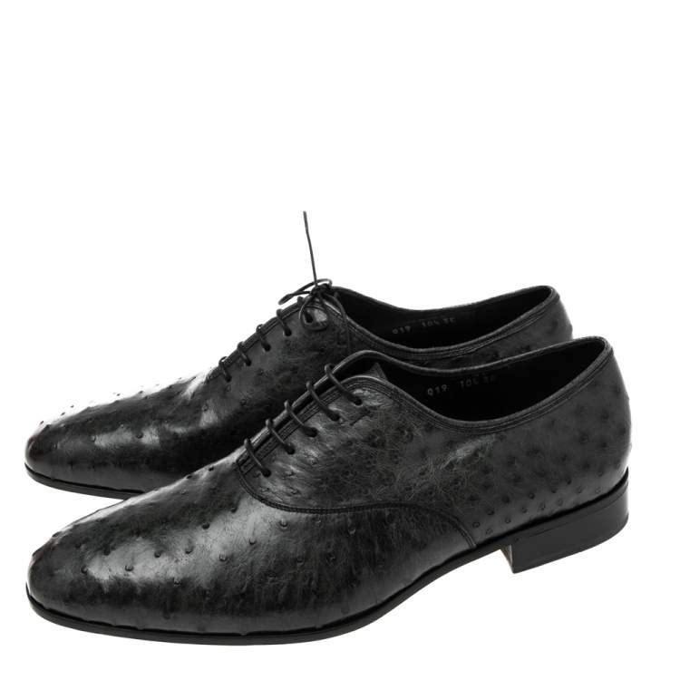 Pre Owned Salvatore Ferragamo Dark Grey Ostrich Leather Gris Oxfords Size 44