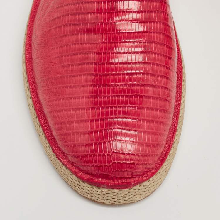 Pre Owned Salvatore Ferragamo Red Lizard Leather Lampedusa Slip-On Espadrilles Size 43