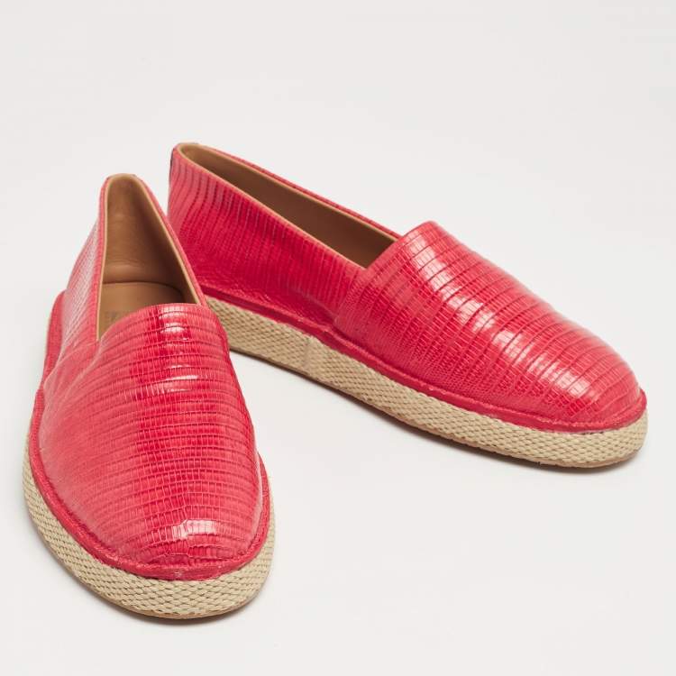 Pre Owned Salvatore Ferragamo Red Lizard Leather Lampedusa Slip-On Espadrilles Size 43