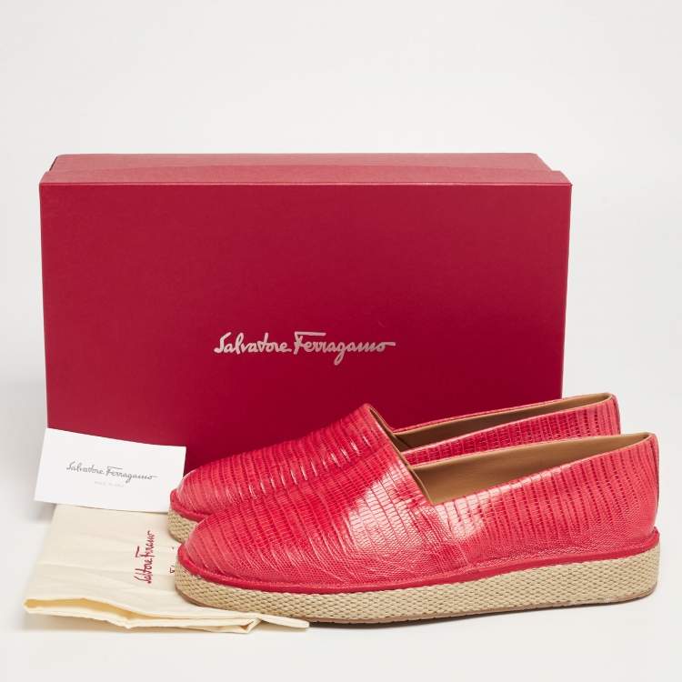 Pre Owned Salvatore Ferragamo Red Lizard Leather Lampedusa Slip-On Espadrilles Size 43